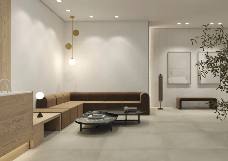 Grote keramische tegels woonkamer salon Tyles