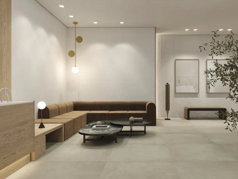 Grote keramische tegels woonkamer salon Tyles