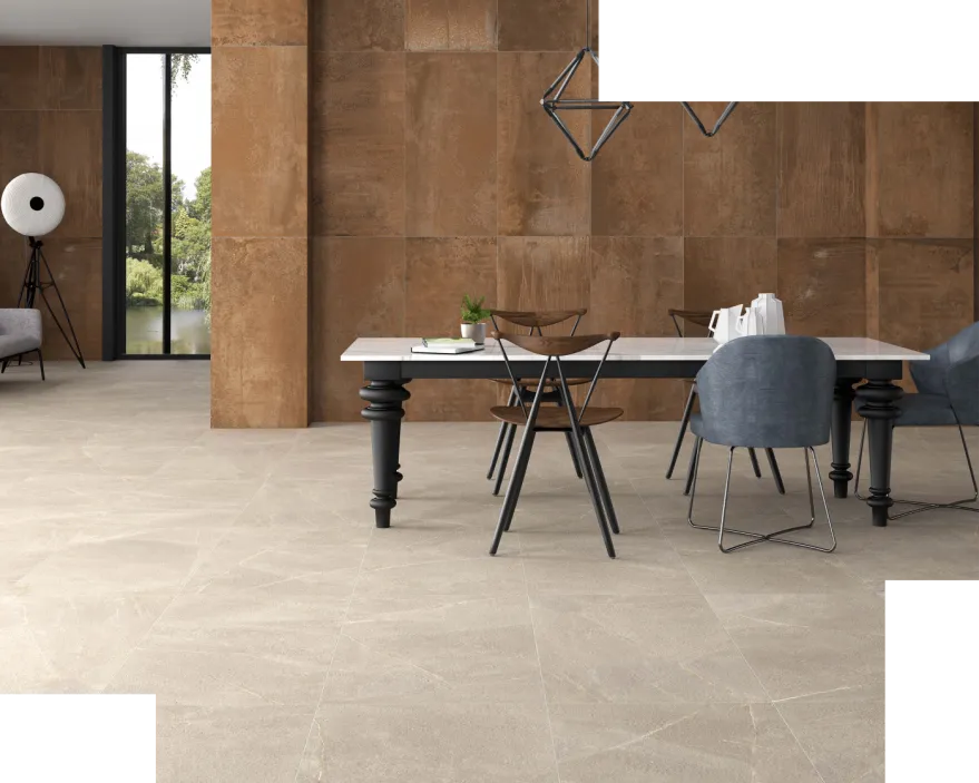 Tyles keramische metaallook tegels vloer en muur living woonkamer