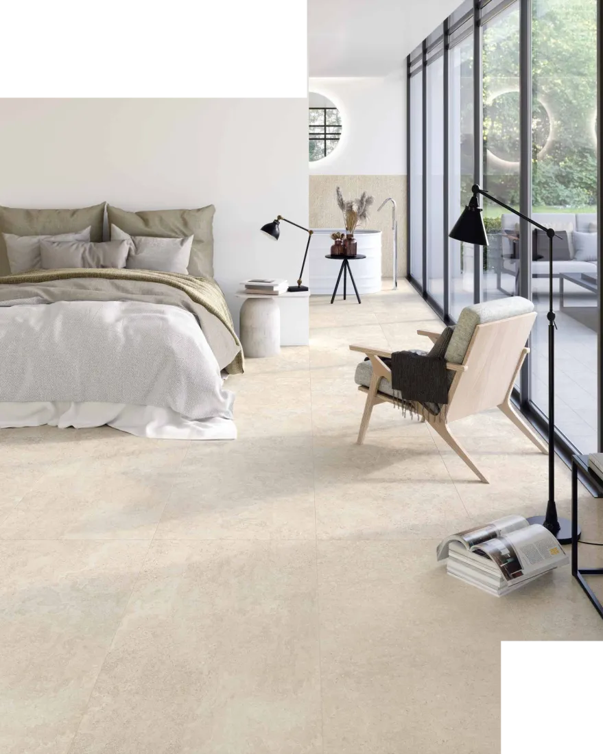 Keramische vloertegels houtlook parket slaapkamer