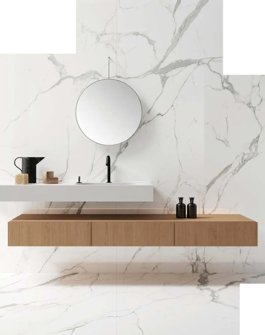 Tyles keramische tegels in marmerlook badkamer muur vloer