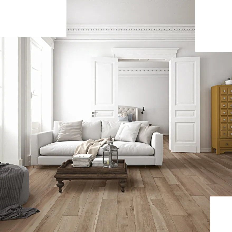 Tyles keramische parketvloer woonkamer salon houtlook